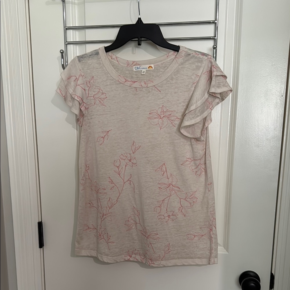 C&C California Cream and Pink Floral Blouse